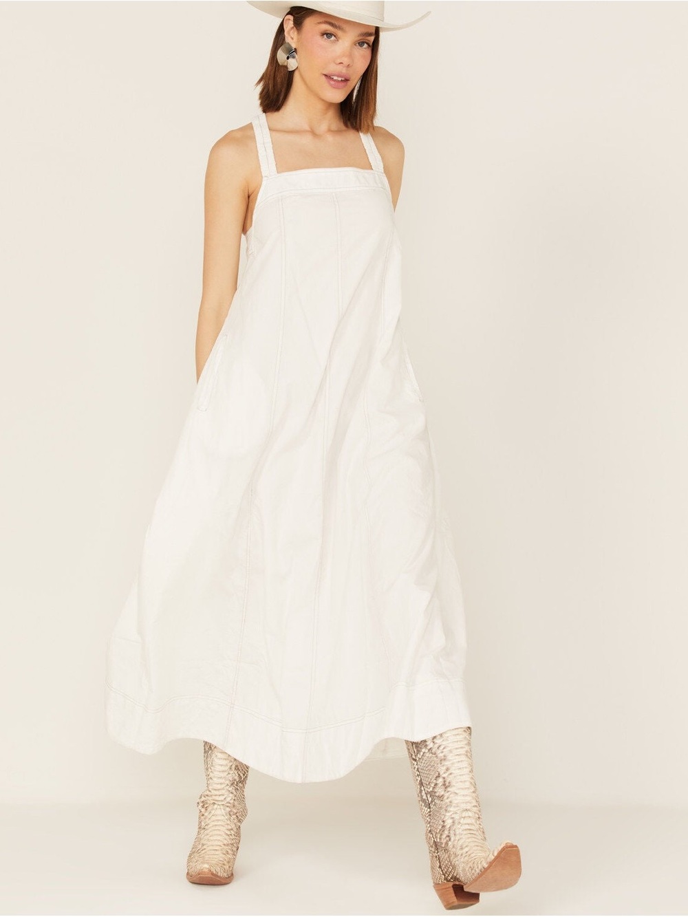Free People White Square-Neck Maxi Dress with Wide Straps